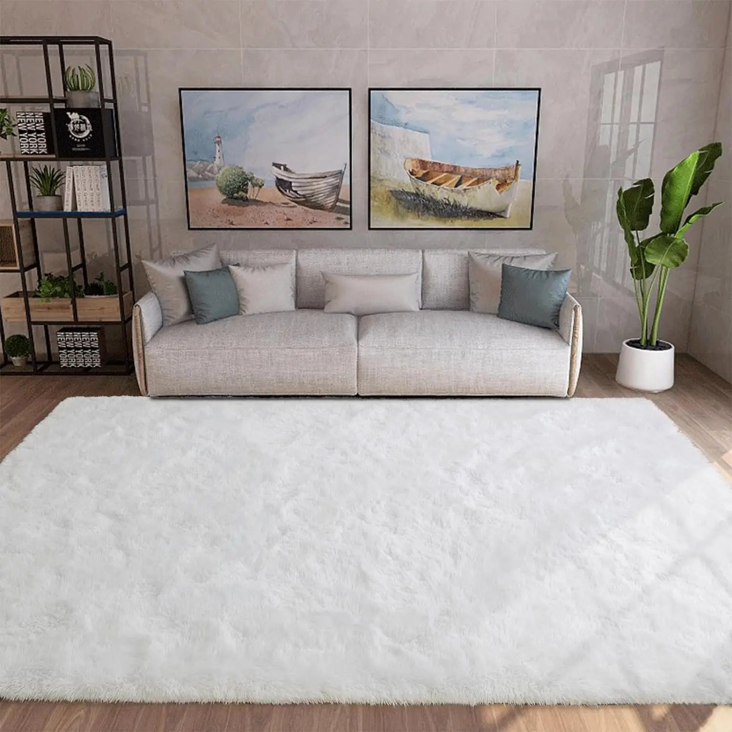 tapis blanc poil long 40x60cm