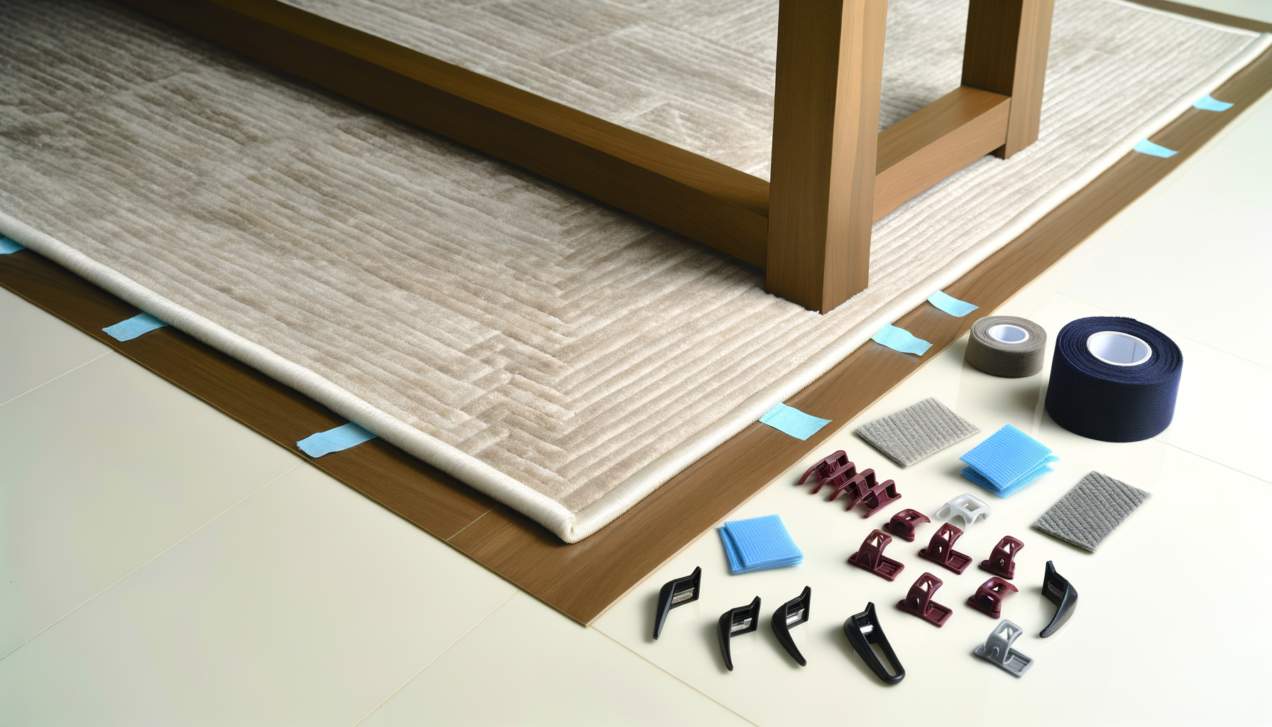 Comment stabiliser un tapis sous une table ?
