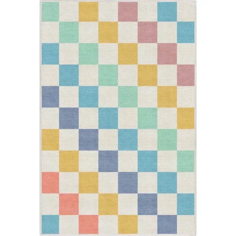 Checkered Living Room Carpet Ins Fashion Simple Macron Color Area Rug American Retro Modern Entrance Mat Non Slip
