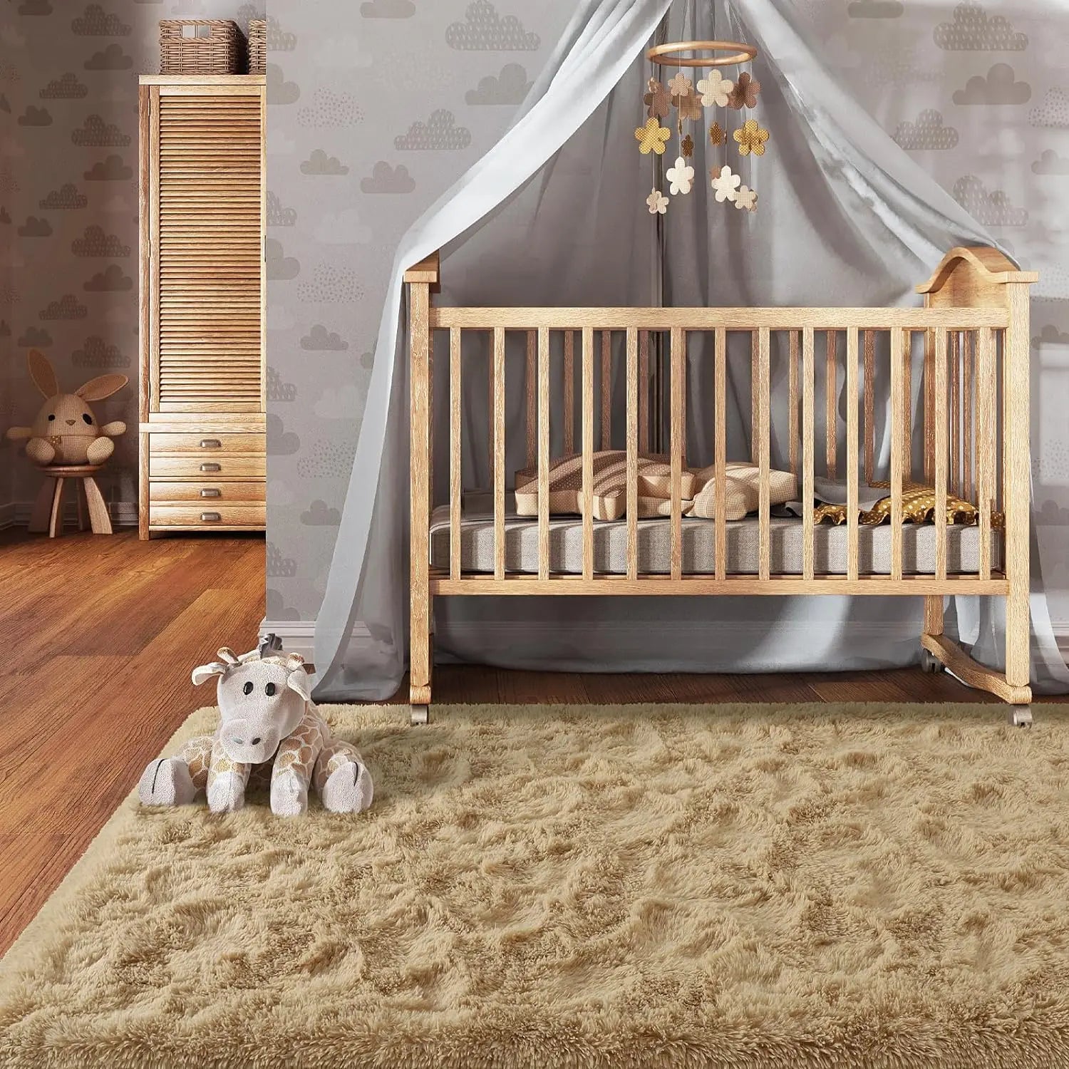 tapis beige poil long 40x60cm