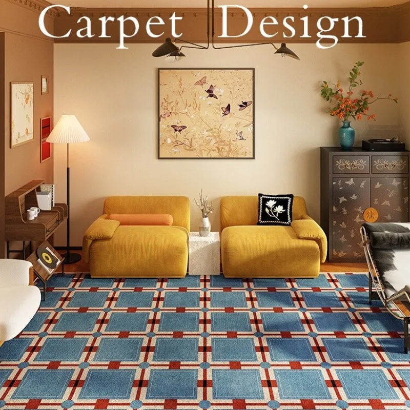 tapis damier bleu