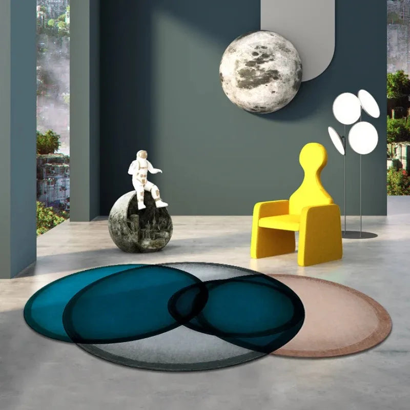 tapis irrégulier bleu et beige
