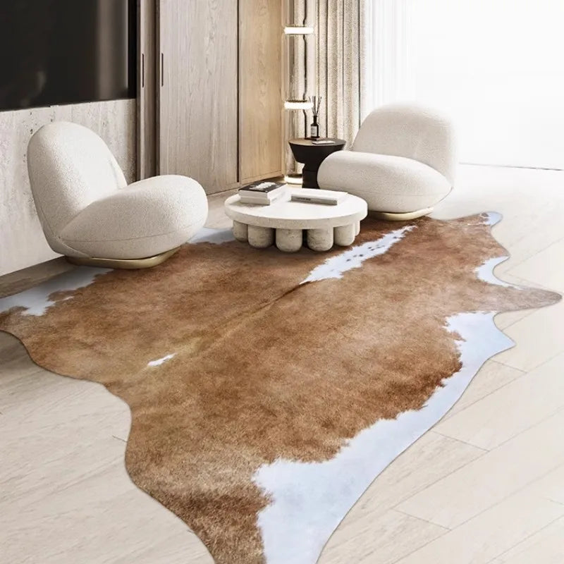 Tapis en peau de vache Normande sans bord patchwork Sabadell Tapis en peau de vache Normande sans bord patchwork Sabadell