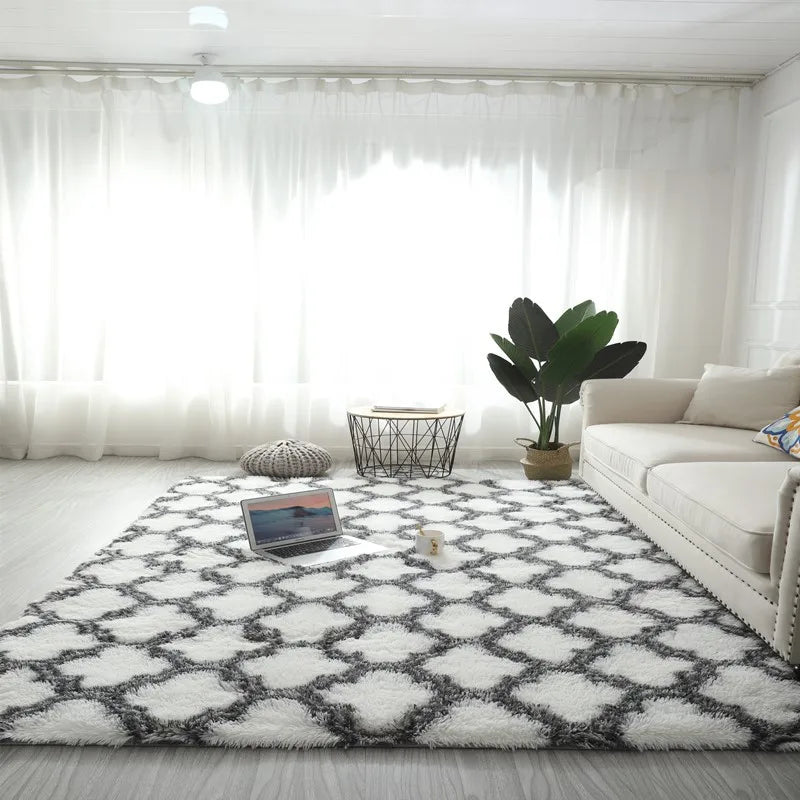tapis poil long blanc